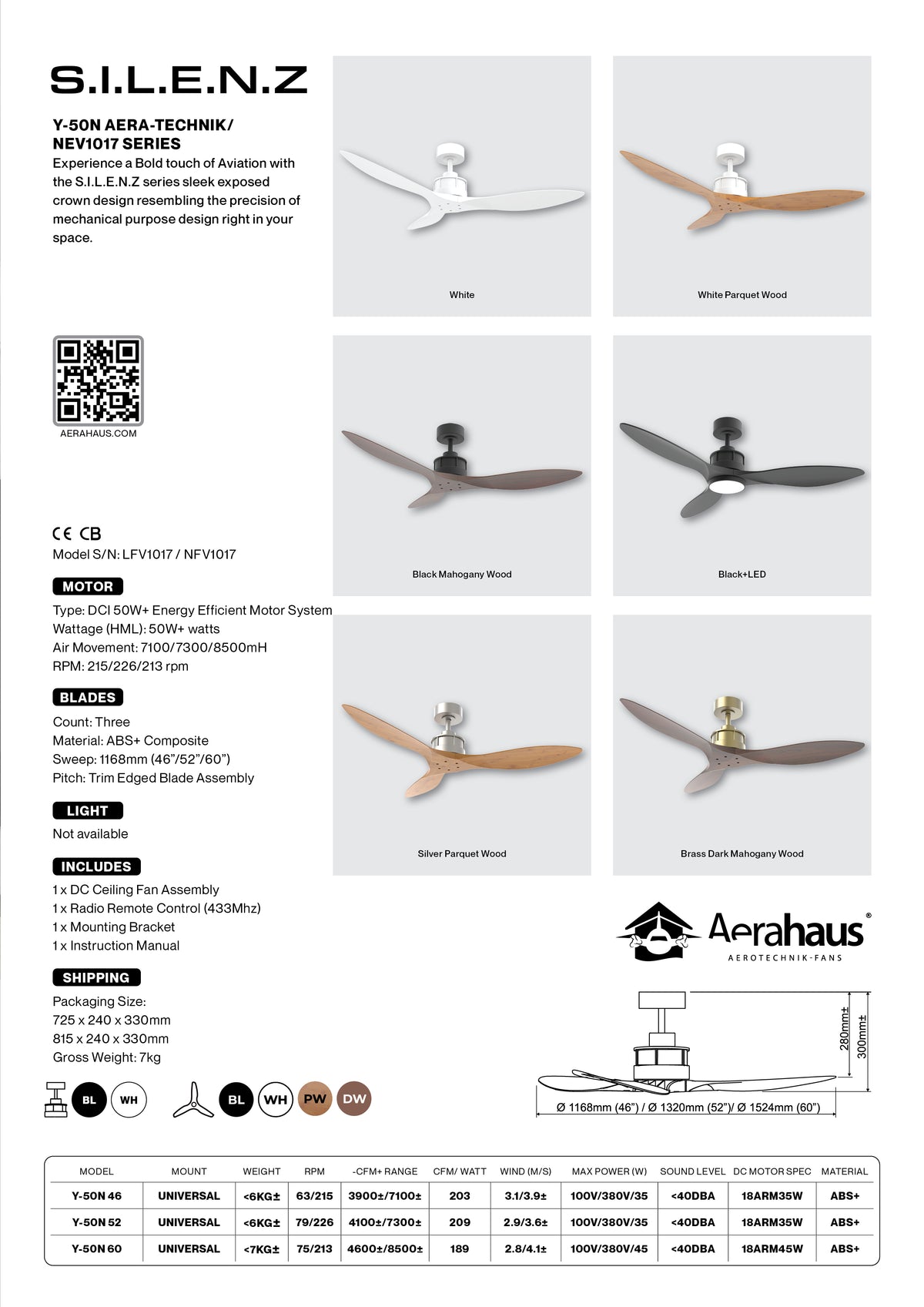 Y-50N Aerahaus Technik DC Ceiling Fan